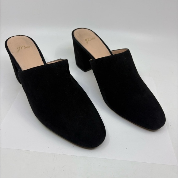 J. Crew Mules Black Suede Leather Slide Block Heels Size 10.5 - Picture 3 of 9
